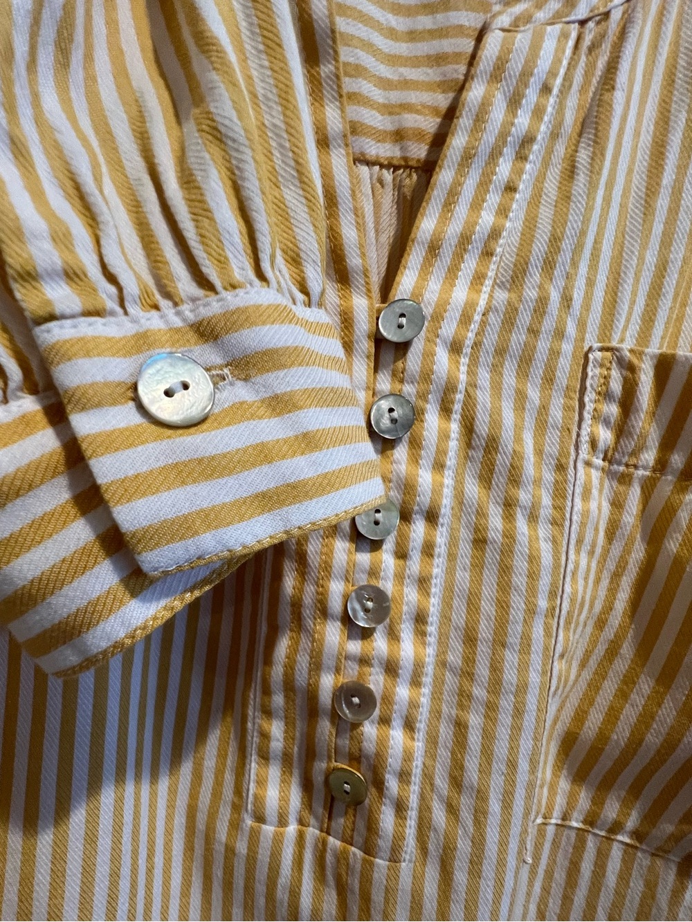 J. Jill Yellow and White Striped Button-Front Blouse - Picture 4 of 7
